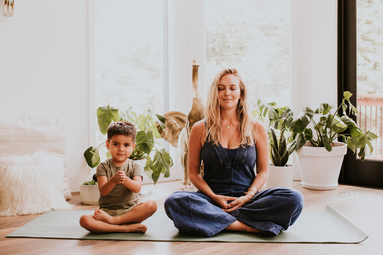 Set mom and child practising postnatal yoga Vector Image